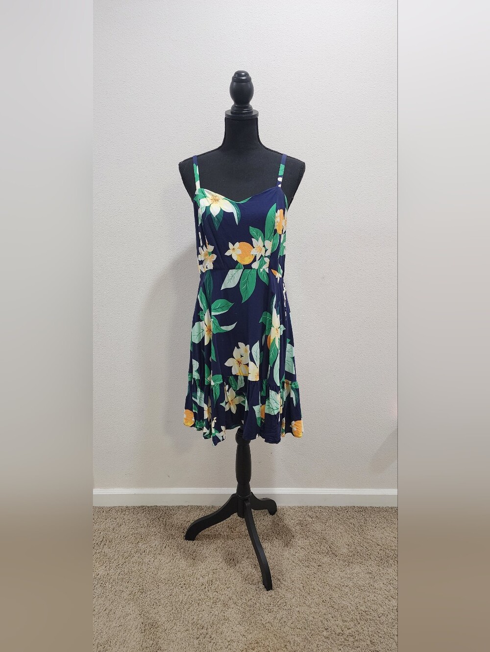 Old Navy Navy Floral Spaghetti-Strap Mini Dress with Yellow & Green Accents